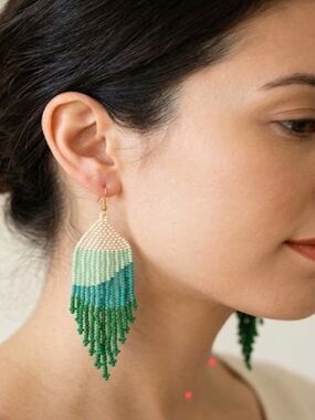 Plunder Beaded Earrings in Green and Cream